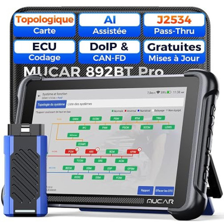 mucar 892BT Pro Valise Diagnostic Auto avec Cartographie Topologique, AI | Version Professionnelle 892BT, Assisté par IA, J2534