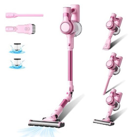 Stanew Aspirateur Balai sans Fil, Rose | 33Kpa Puissant, 320W Moteur sans Balai, Pliable à 180°, 40Min Autonomie, Filtration HEP