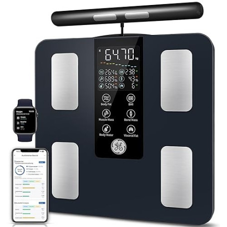 GE Balance Impedancemetre Connectée, 50 Mesures Affichées 180 kg | 8 Electrodes Pese Personne Masse Graisseuse et Muscle IMC Hau