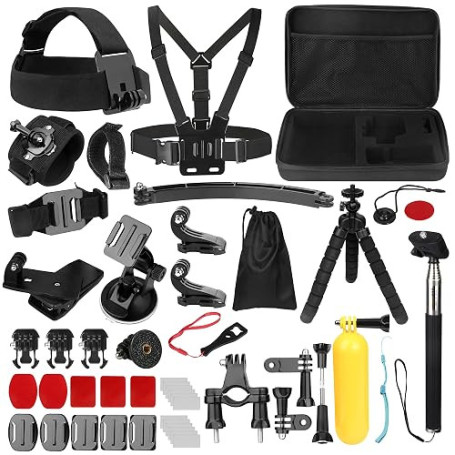 Kit d'Accessoires pour Caméra d'action, Bonvvie 50-en-1 Kit d'Accessoires pour Caméra de Aport pour Hero 13 12 11 10 9 8, Max/Fu
