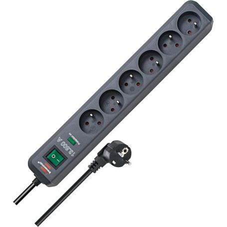Brennenstuhl Bloc multiprise Eco-Line 6 prises en quinconce, 1,5m H05VV-F | 6 prises orientées en alternance à 45 degrés 2P+T 16