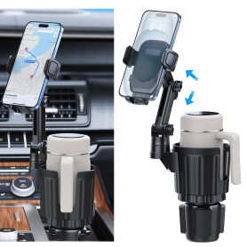 Support téléphone pour Porte-gobelet, Support 2 en 1 pour Porte-gobelet avec Bras Long et Rotation à 360° pour Voiture pour Tous