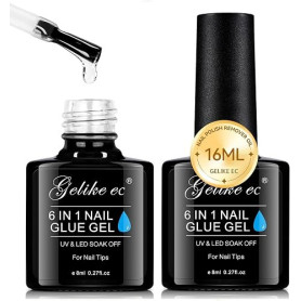 Colle Faux Ongles Gel 6 en 1 UV Colle Capsule Americaine Ongle 2PCS 16ml | Gelike ec Extra Forte Gummy Base Pose americaine Nail