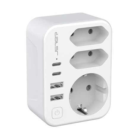 Adaptateur de Voyage JSVER France/Europe vers Royaume-Uni, 2 Ports USB-A + 2 Ports Type-C, Prise Type-G Compatible avec Le Royau