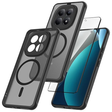 WQRTYJK Coque Magnétique pour Redmi Note 15 4G/5G,Noir | avec 1 Verre Trempé Protection Écran, Compatible avec MagSafe, Étui Ant