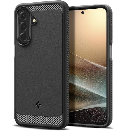 Spigen Rugged Armor Coque pour Samsung Galaxy A27 5G - Noir Mat | Finition élégante en fibre de carbone et grip latéral, Technol