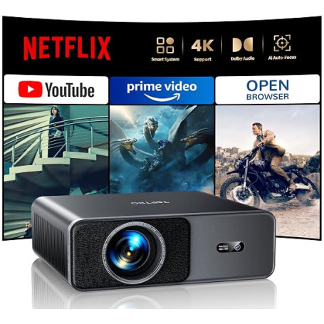 Vidéoprojecteur 4K【36000LM/Compatible Netflix/Dolby】 TOPTRO Projecteur Vidéo Auto Focus/Keystone WiFi6 Bluetooth, Smart Home Cin