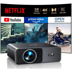Vidéoprojecteur 4K【36000LM/Compatible Netflix/Dolby】 TOPTRO Projecteur Vidéo Auto Focus/Keystone WiFi6 Bluetooth, Smart Home Cin