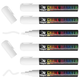 WISYOK Feutres Pour Tableau Blanc, Essuyable, 6mm, 6 Pièces, Blanc | Marqueur Craie Double Pointe, Stylos à Craie Pour Verre, Ma