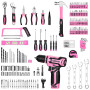 Boite a Outils 238pcs avec Visseuse 12V: DEKO Caisse à Outils Complete Rose,Caisse a Outil Complete à Tiroirs Faciliter le Range