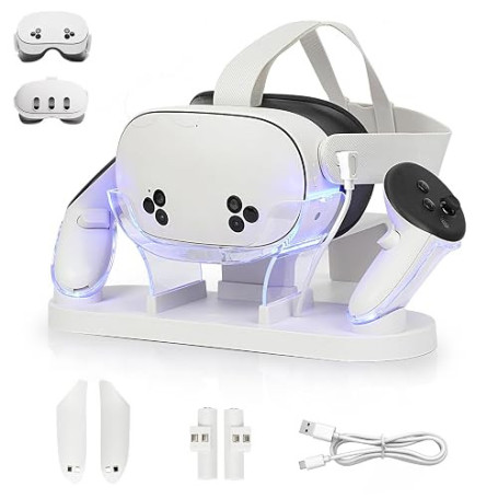 Station de Chargement Growalleter pour Quest 3, Charge et Stockage VR pour Casque et Contrôleurs Tactiles, Support de Base MetaQ