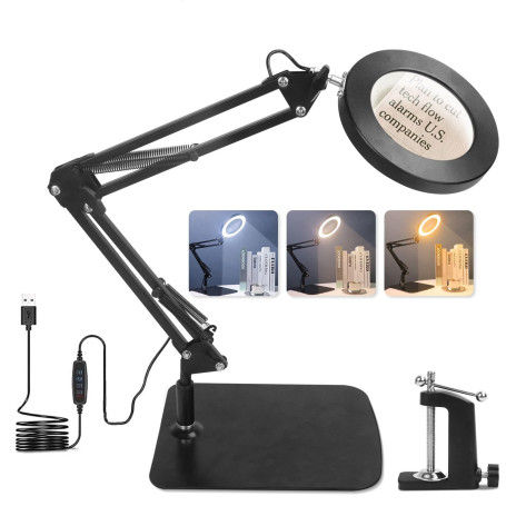 Lampe Loupe 10X Lampe De Bureau Loupe avec Lumière Et Support,OKSANO Loupe De Lecture LED avec Pinces Et Base, Lampe Loupe De Bu
