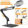 Lampe Loupe 10X Lampe De Bureau Loupe avec Lumière Et Support,OKSANO Loupe De Lecture LED avec Pinces Et Base, Lampe Loupe De Bu