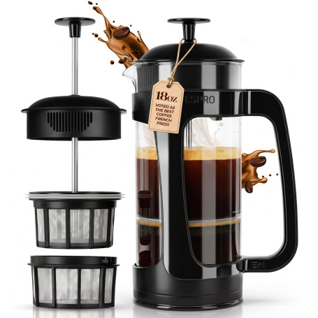 ESPRO P3 French Press – Cafetière et thé avec Double Micro-Filtre, Infusion sans Grains et sans amer, Cadre en Acier Inoxydable 