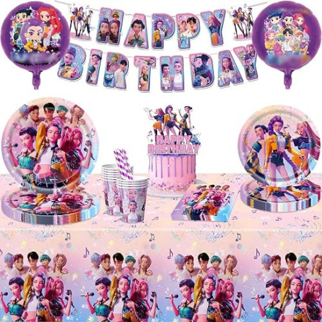 Anniversaire Vaisselle, Décorations Anniversaire Vaisselle d'anniversaire pour fête 10 invités - Assiettes Nappes Gobelets Servi