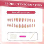 Zosutetoxo 24 Stück ongles à presser en forme d'amande avec design de fleurs 3D, ongles french tip à coller avec finition brilla