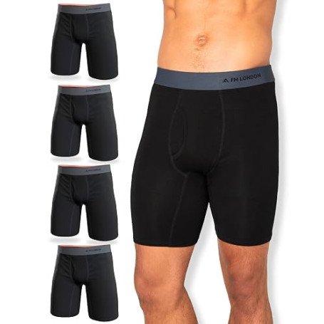 FM London Boxer en Bambou pour Homme, Boxer Long pour Homme en Bambou Ultra Doux, Antifrottements et Évacuant la Transpiration,