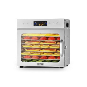 VEVOR Déshydrateur alimentaire, 8 plateaux en acier inox, séchoir électrique aliments 400 W, température réglable, minuterie 24