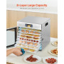 VEVOR Déshydrateur alimentaire, 8 plateaux en acier inox, séchoir électrique aliments 400 W, température réglable, minuterie 24