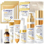 Coffrets de Soins pour la Peau, 13 Pièces Collagène Skincare Kit | con Serum Collagene Visage, Cleanser, Lotion Tonique Visage,