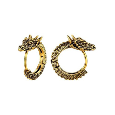 Richsteel Boucles d'Oreilles Dragon Bijoux pour Homme Femme Fil Rond Acier Inoxydable, Couleur: Argent/Or/Noir