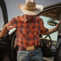Dubinik® Chemise Homme Manches Courtes Bouton Pression Léger Carreaux Vintage Western Cowboy 2 Travail Poche