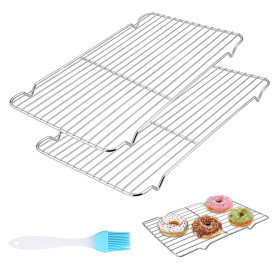 PULIANGLIU 2 Pcs Grilles de Refroidissement 30x20 cm en INOX | Grilles de Cuisson et Pâtisserie pour Gâteaux, Pain, Rôtissage, S