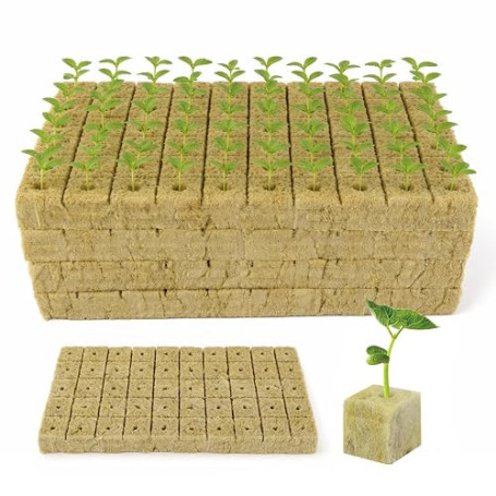 Korechain 200 Pièces Cube de Laine de Roche 25x25x25mm | Hydroponie Laine pour Semis Potager, Culture Hydroponique Blocs, Matéri