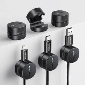 UGREEEN 6 Pièces Organisateur de Câble Magnétique Clips de Câbles | Autocollants Utilisation d'une Seule Main, Convient pour Bur