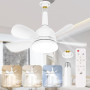 Ventilateur de Plafond avec Lumière et Telecommande 18'' Super Silencieux lustre ventilateur de plafond avec Douille E27 Dimmabl