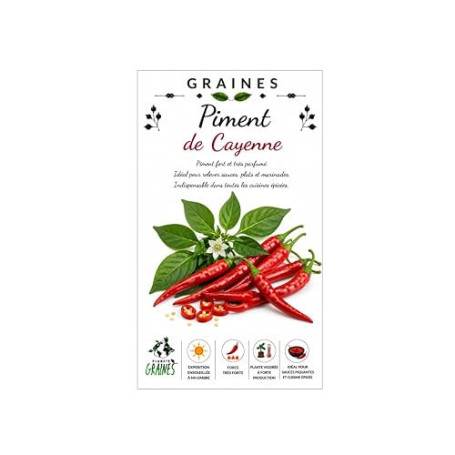 150 Graines de Piment de Cayenne (Piment enragé) - Piquant Vif (7/10 Scoville) - Idéal pour Séchage et Poudre