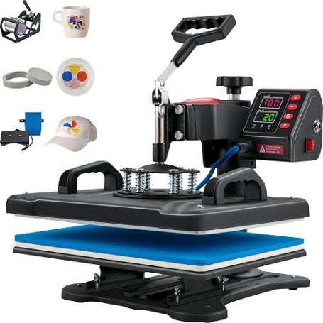 VEVOR Presse à Chaud Numérique 5 en 1 Numérique 30x38 cm Pivotante à 360° | Machine 1250 W de Sublimation Textile, Transfert Eff