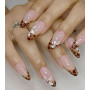 Faux Ongles Court MouyouGlow,Amande Nude Rose Leopard French Fleurs de Cymbidium Fleurs Ressort Automne Press on Nails avec Coll