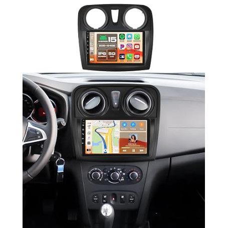 Autoradio pour Renault Dacia SANDERO II B52 2012-2019 avec Wireless CarPlay | Android 15 2.5D 9" Radio avec Wireless CarPlay And