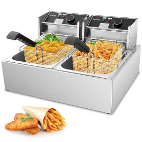 Friteuse Professionnelle, 5000W Friteuse Électrique avec Paniers, Cuve en Acier Inoxydable Épaissi 0,8mm, Friteuse à Huile de Co