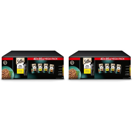 SHEBA Mini Filets - Sachets Fraîcheur en Sauce, Sélection à la Volaille pour Chat Adulte - 40x85g (Lot de 2)