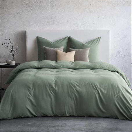 Duvetnova Housse de Couette 200x200 cm, Microfibre Ultra-Douce Infroissable, Oeko-TEX, Zip, Vert Sauge – 1 Housse 200x200 cm + 2