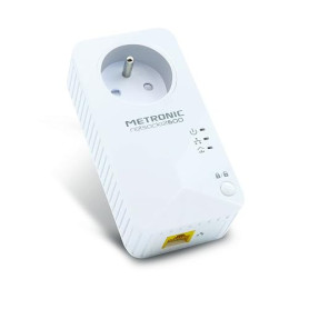 Metronic 495466 Prise CPL netsocket 600 MB/s avec 1 Port Fast Ethernet 100 MB/s et Prise gigogne