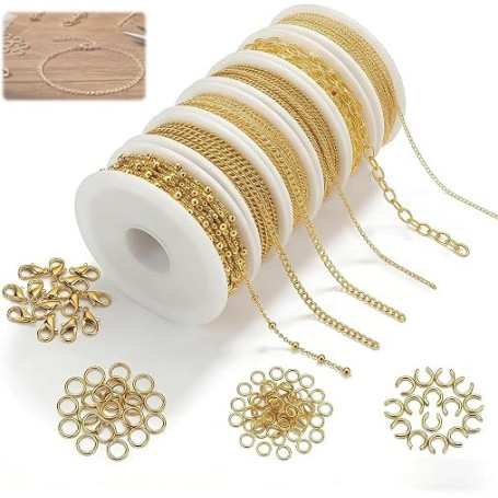 DKLUOLAN Lot de 6 Rouleaux de Chaîne à Maillons Dorés – Chaine Acier Inoxydable Doré, Chaine Fabrication Bijoux