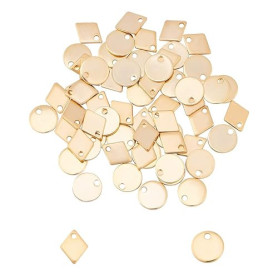 UNICRAFTALE 60 pièces Losange & Breloques Rondes Plates 304 pendentifs en Acier Inoxydable 1.2mm Petit Trou Breloques Doré Pende