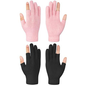 Becellen 2 Paires Gants Sans Doigts Hiver, Tricot Thermique Demi-Doigts Gants Chauds Unisexes Mitaine Femmes Hommes