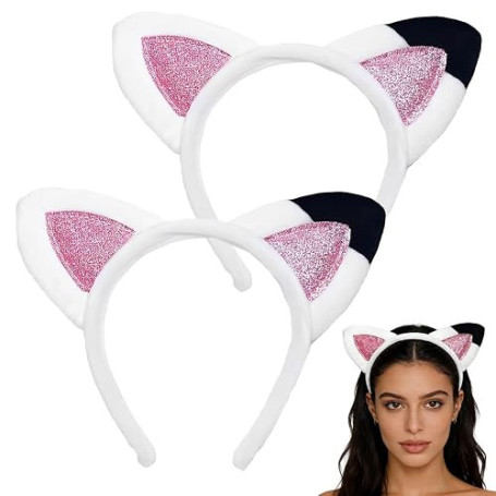 CEJAS 2 Serre-Têtes Cosplay avec Oreilles de Chat - Décorations Capillaires pour Enfants et Filles - Idéal pour Carnaval, Hallow