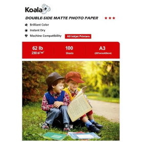 KOALA Papier Photo Double Face Mat pour imprimante à Jet d'encre, A3, 230 g/m², 100 feuilles. Convient pour l'impression de Phot