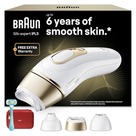 Braun Epilateur Lumiere Pulsee Silk·expert Pro 5 PL5262, Blanc et Or | Alternative au Laser à Domicile, Filaire, avec Pochette,