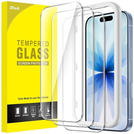 JETech Verre Trempé pour iPhone 17, Lot de 3 | 9H Protection D'écran, Transparent HD, Protection Anti-Rayures, Outil d'Installat