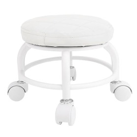 Tabouret Roulant Rond, Tabouret Roulant Bas en Cuir PU, Petit Tabouret Bas Pivotant à 360 ° avec roulettes, Chaise Basse à Siège