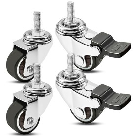 Yonality 4 Roulettes pour meubles 25mm avec 2 freins, Roulettes Pivotantes pour Meubles Tige Fileté M6x15mm, silencieuses, antid
