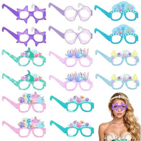 Sotbnna 16 Lunettes Poisson en Papier pour Photobooth Sirèneet Fête | Lunettes photo colorées pour anniversaire, thème marin, si