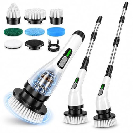 FYDEE Brosse de Nettoyage Électrique, 3000mAh, 7 Têtes, IPX7, Salle de Bain | Brosse Rotative sans Fil avec Autonomie 100 Min, I