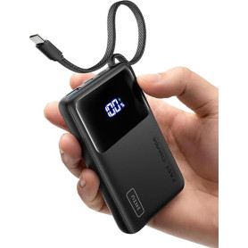 INIU Batterie Externe, Petit 10000mAh 45W Charge Rapide Voyage Power Bank | Avec USB C Câbles Intégrés, Autorisé en Avion, Essen